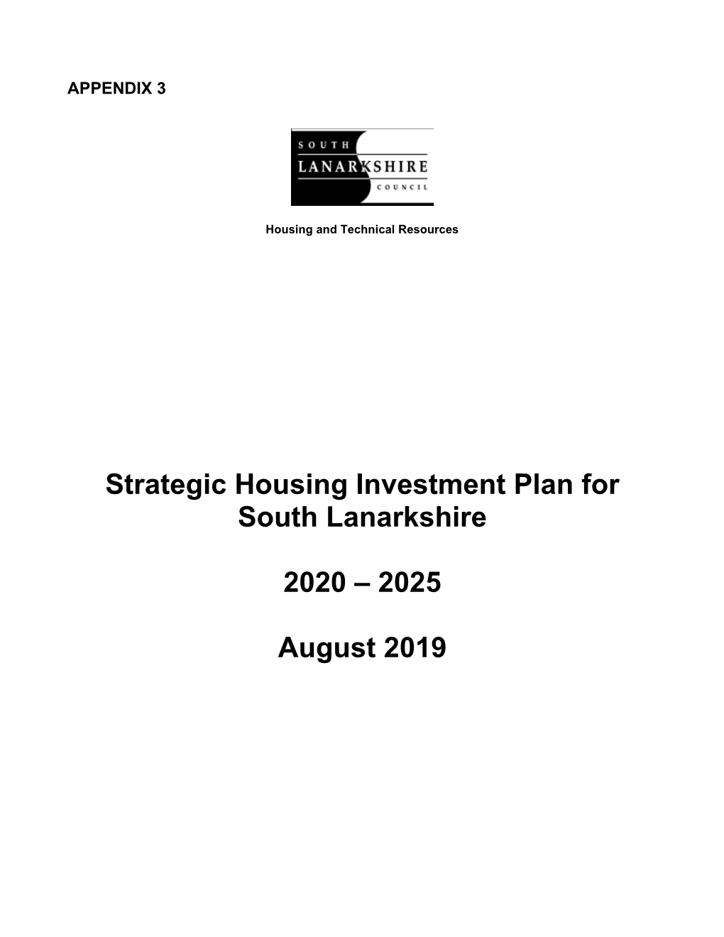 Strategic Housing Investment Plan for South Lanarkshire 2020