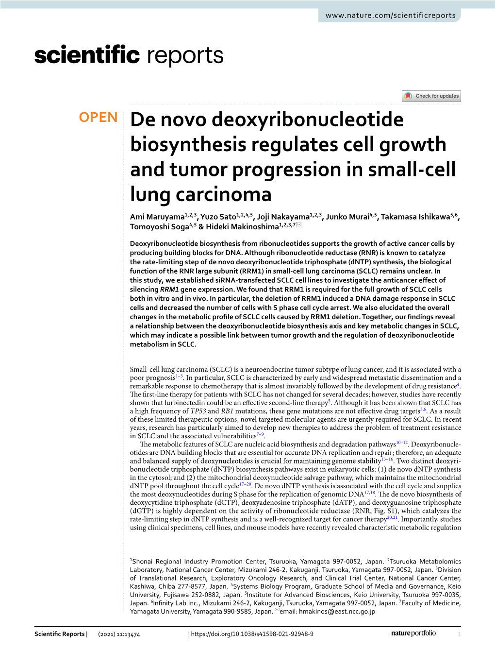 De Novo Deoxyribonucleotide Biosynthesis Regulates Cell Growth