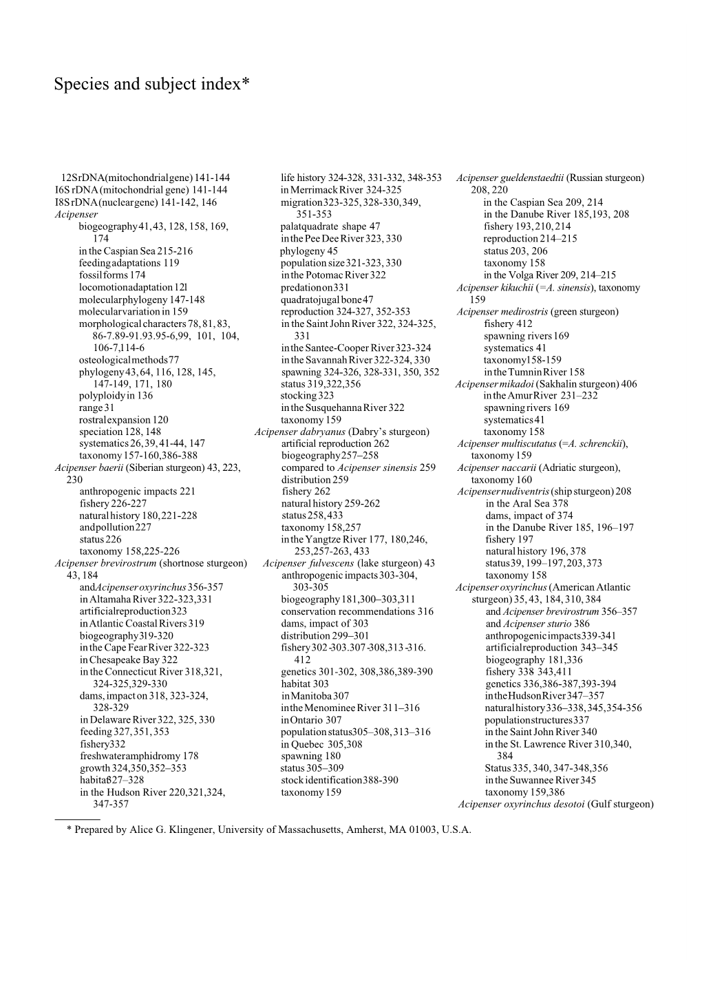 Species and Subject Index*