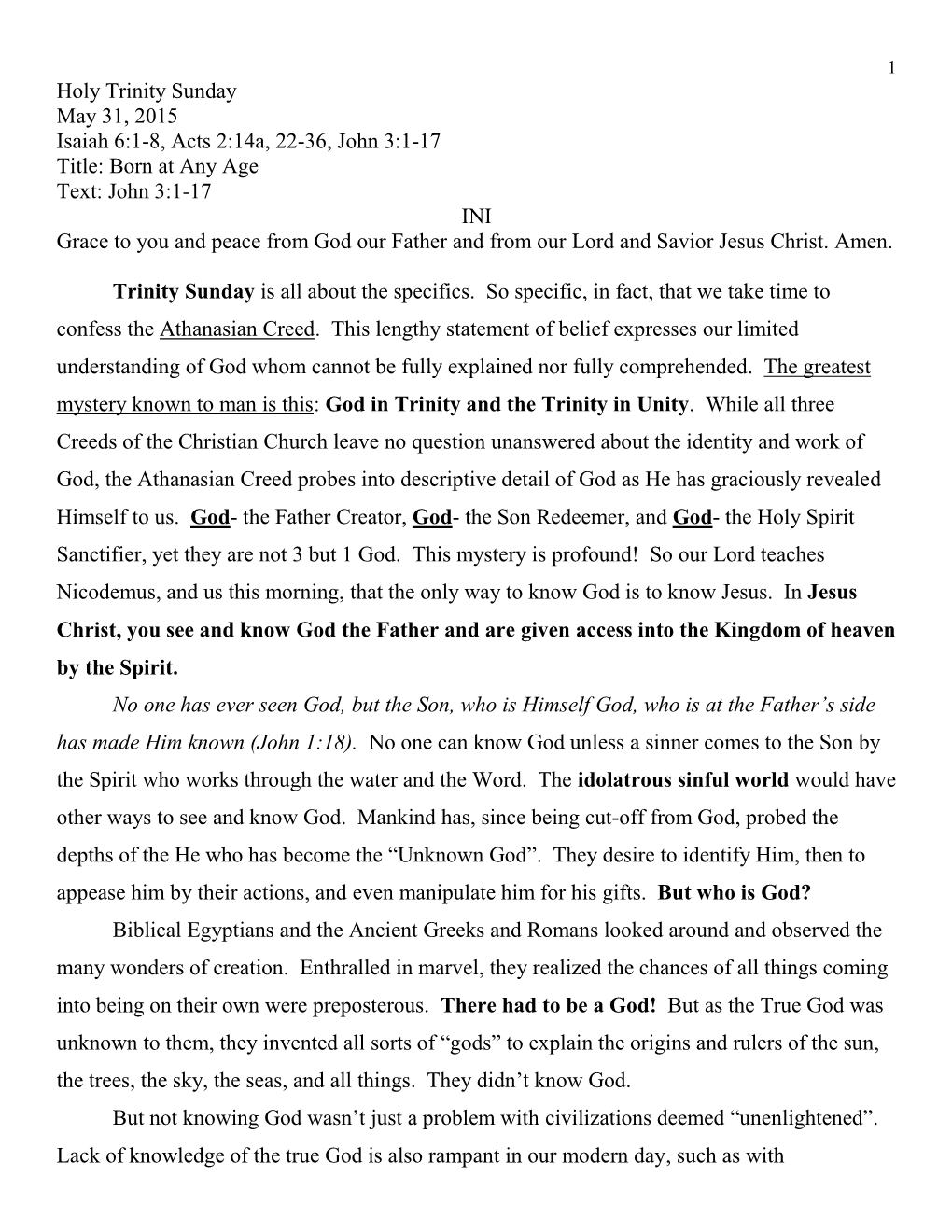 Holy Trinity Sunday May 31, 2015 Isaiah