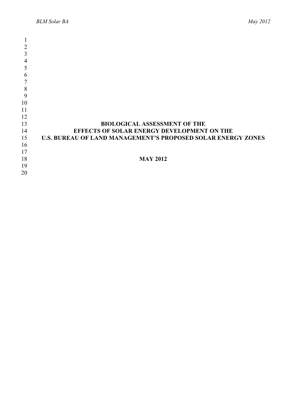 Biological Assessment of the 14 Effects of Solar Energy Development on the 15 U.S