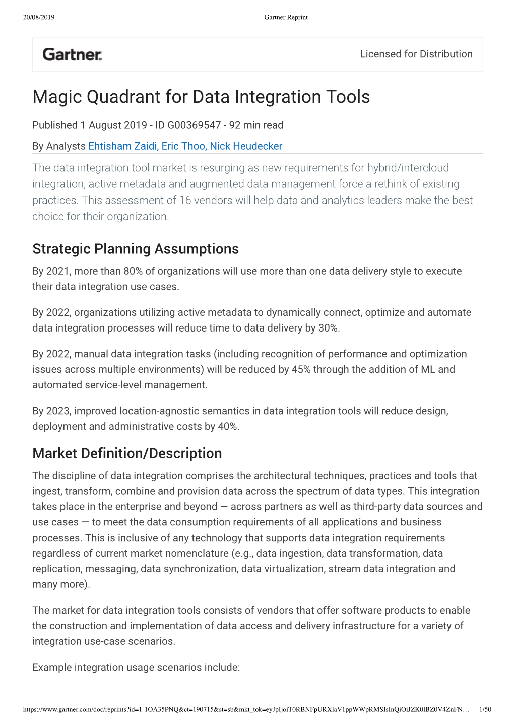 Magic Quadrant for Data Integration Tools