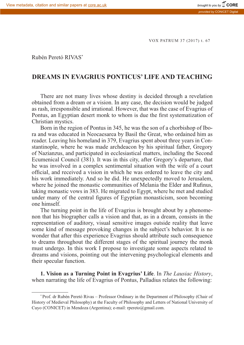 Dreams in Evagrius Ponticus' Life and Teaching