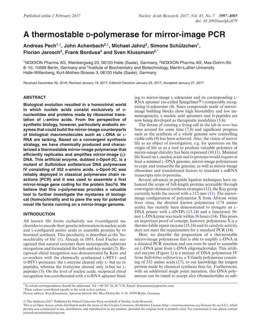 A Thermostable D-Polymerase for Mirror-Image