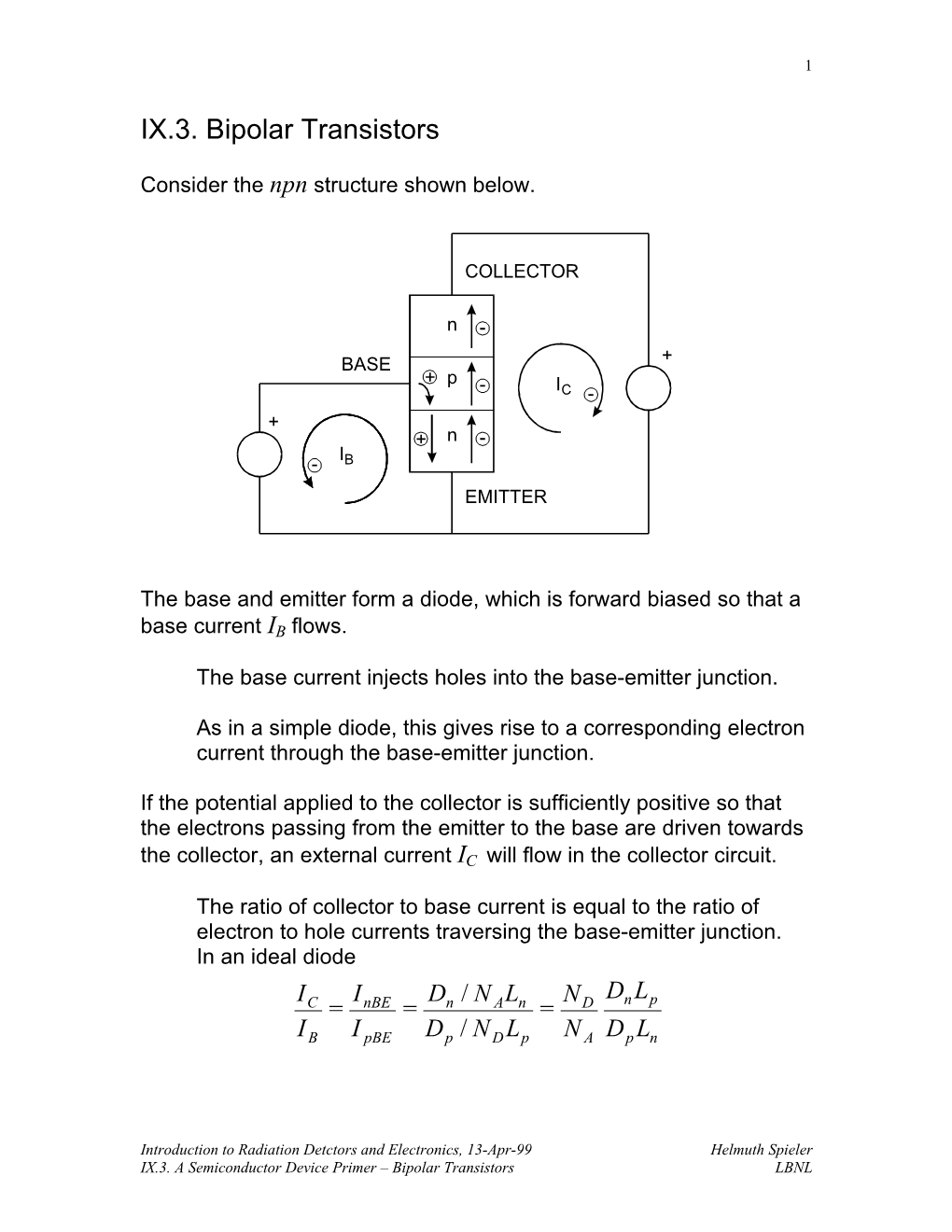 IX.3. a Semiconductor Device Primer – Bipolar Transistors LBNL 2