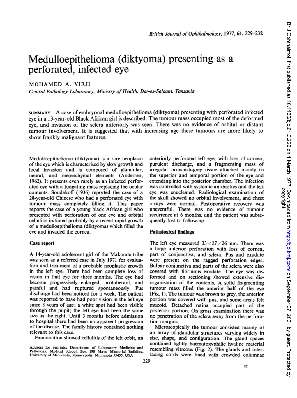 (Diktyoma) Presenting As a Perforated, Infected Eye