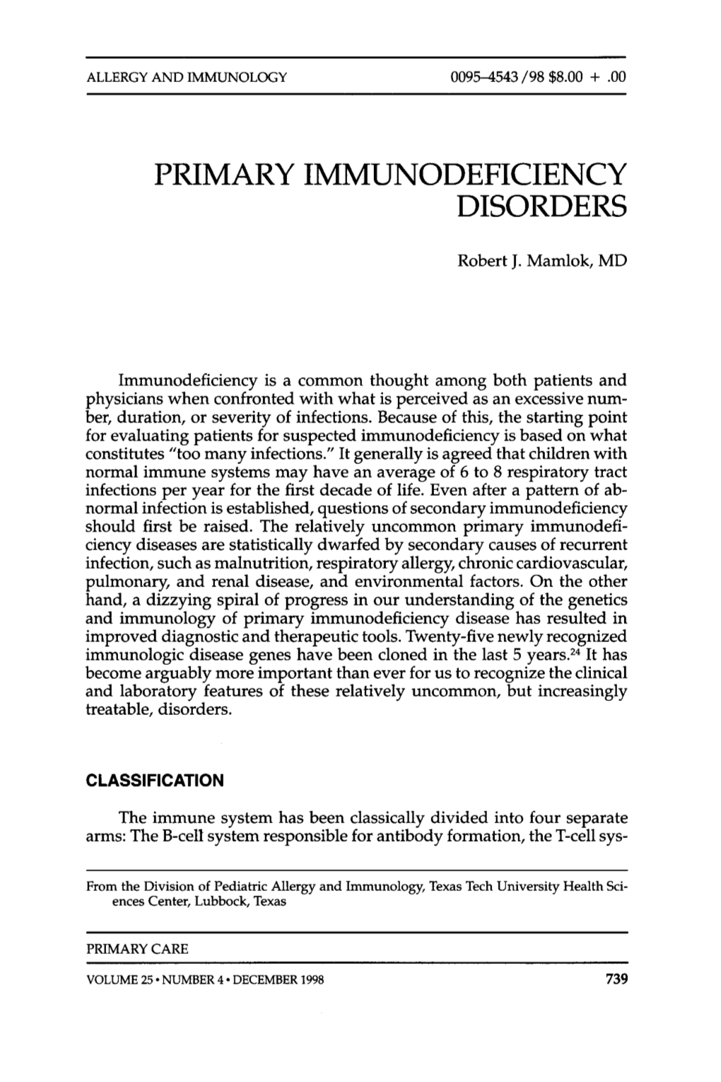 Primary Immunodeficiency Disorders