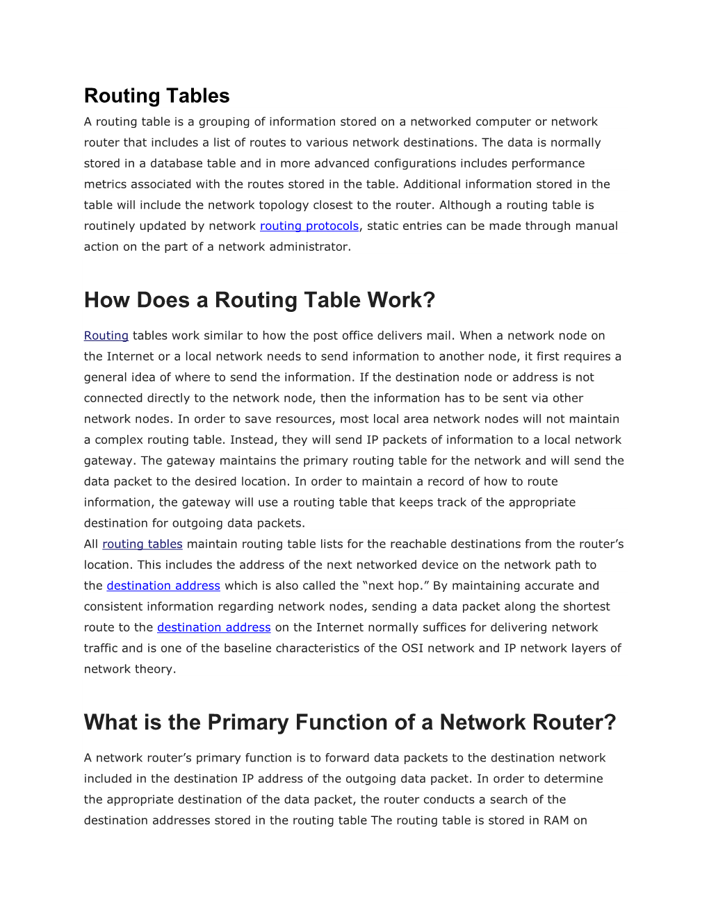 Routing Tables