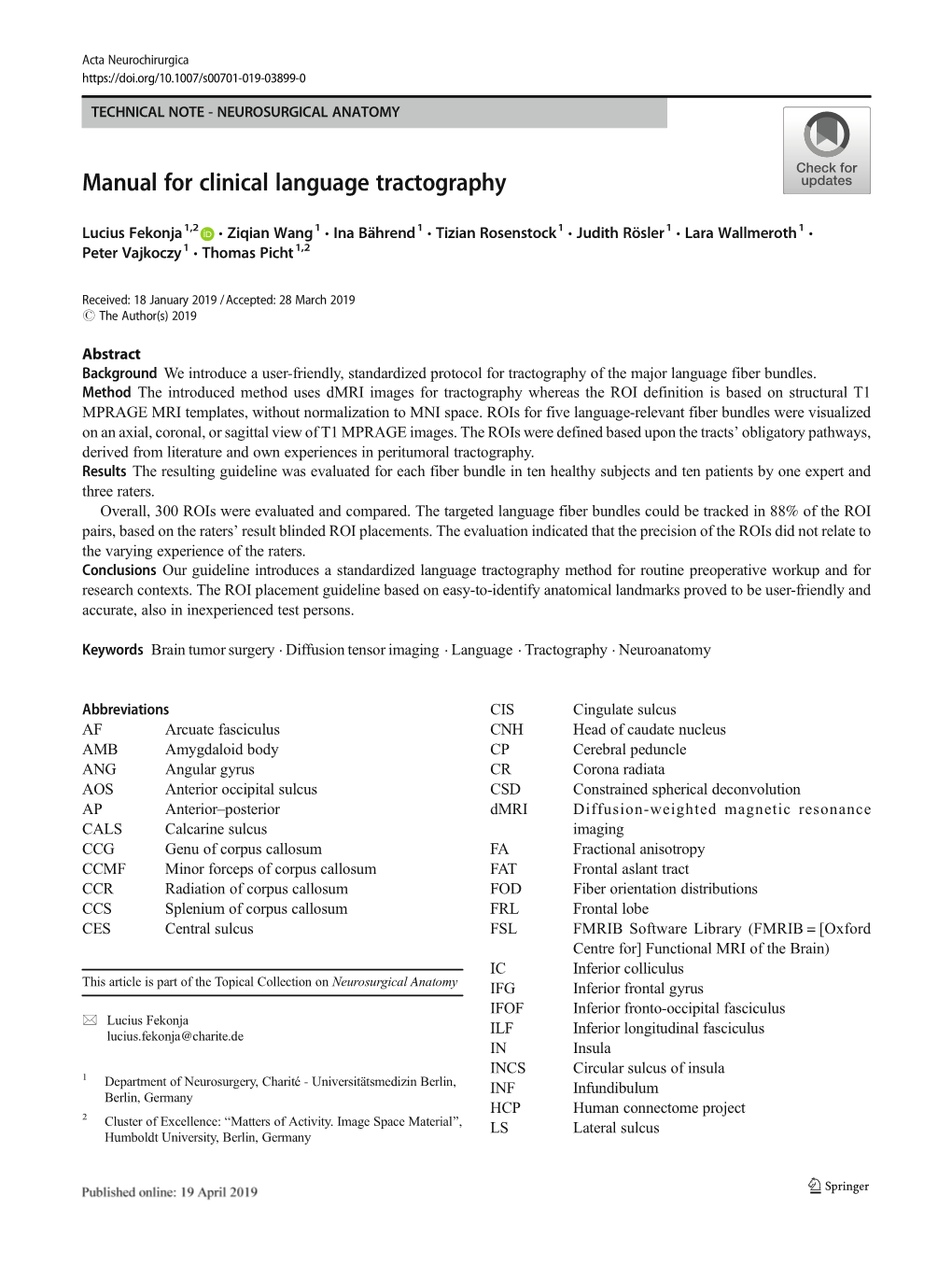 Manual for Clinical Language Tractography