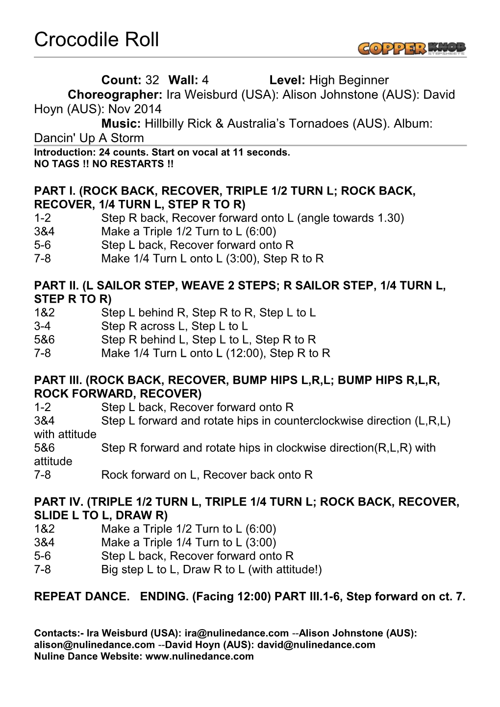 Copperknob - Linedance Stepsheets - Crocodile Roll