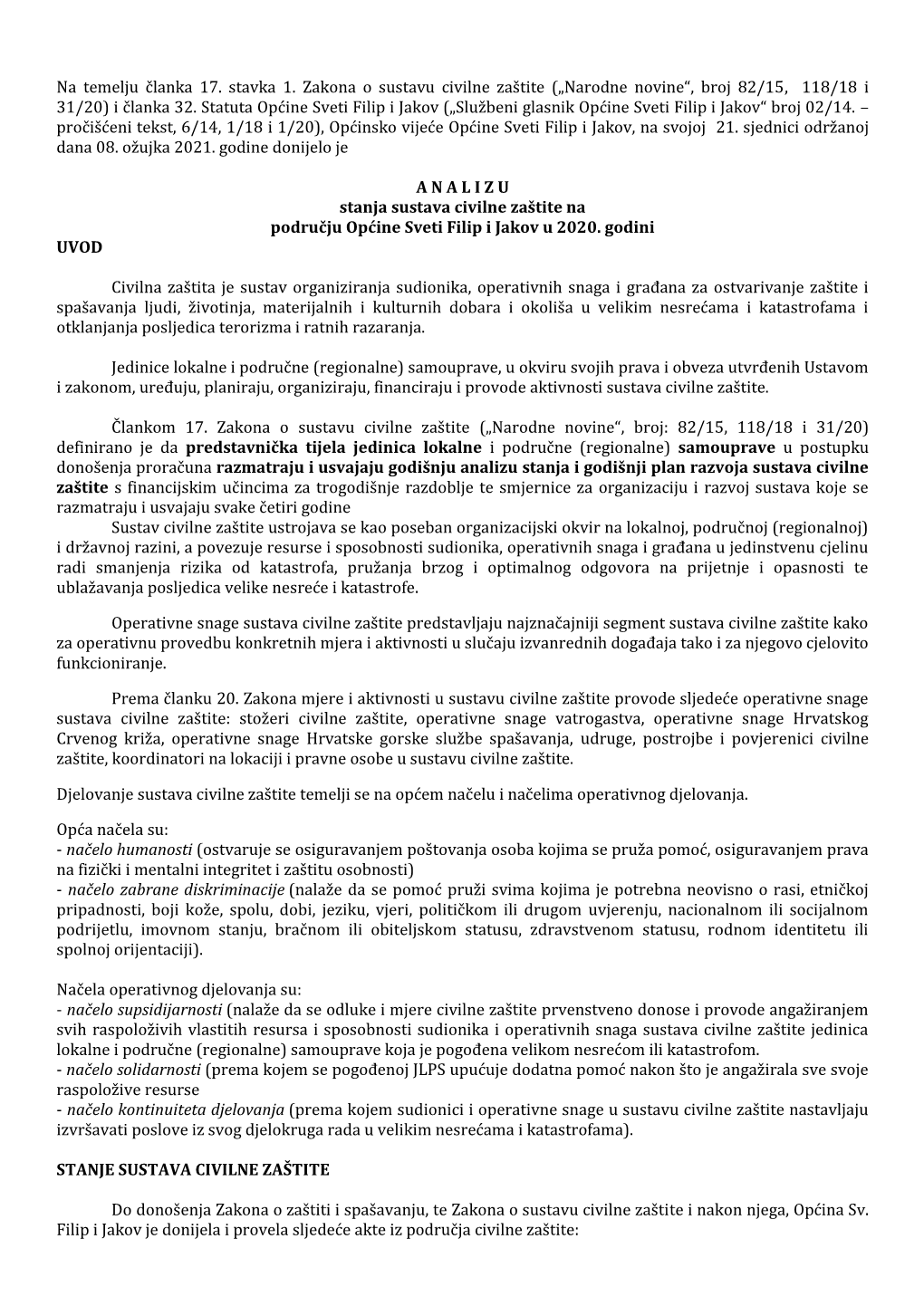 Analiza Stanja Sustava Civilne Zaštite Na Području Općine Sveti Filip I Jakov U 2020. Godini.Pdf