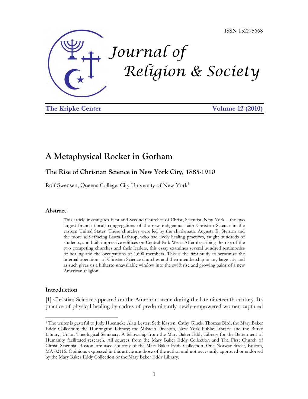 Journal of Religion & Society