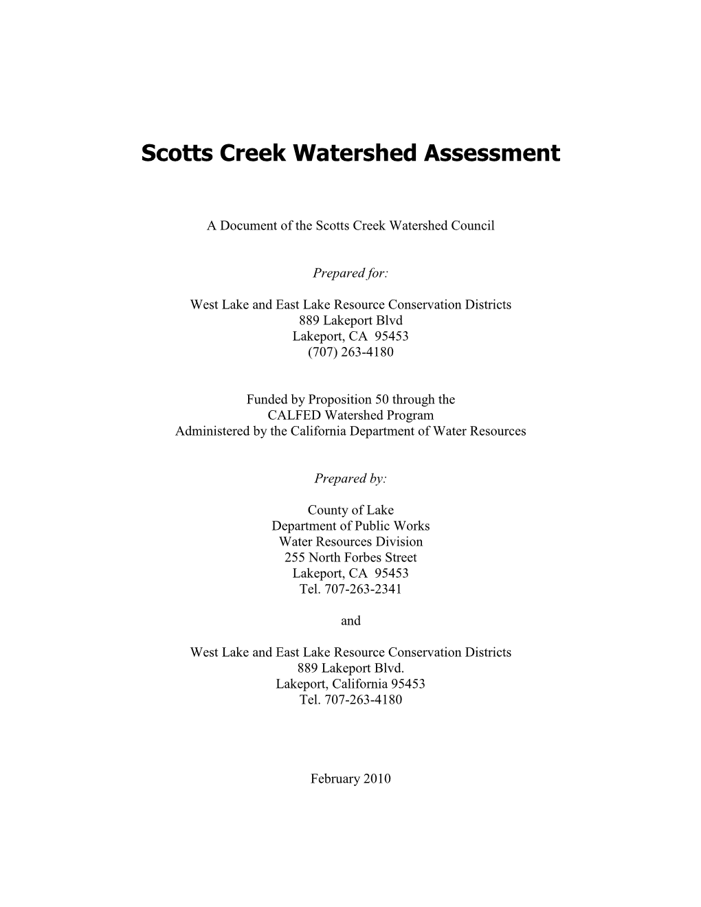 Scotts Creek Watershed Assessment