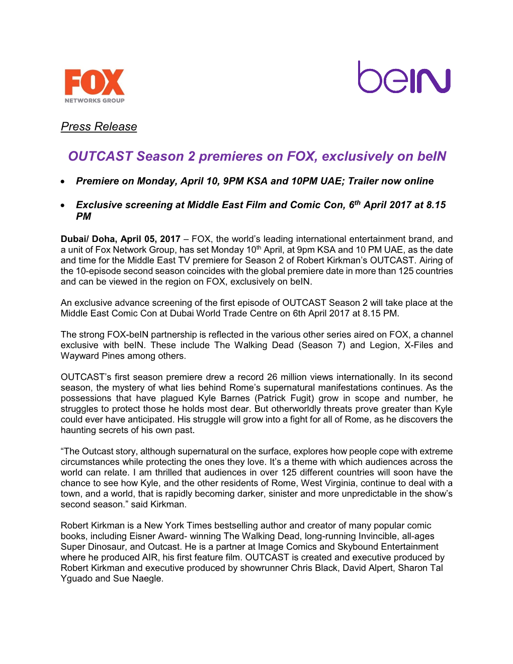 OUTCAST Season 2 Premieres on FOX, Exclusively on Bein