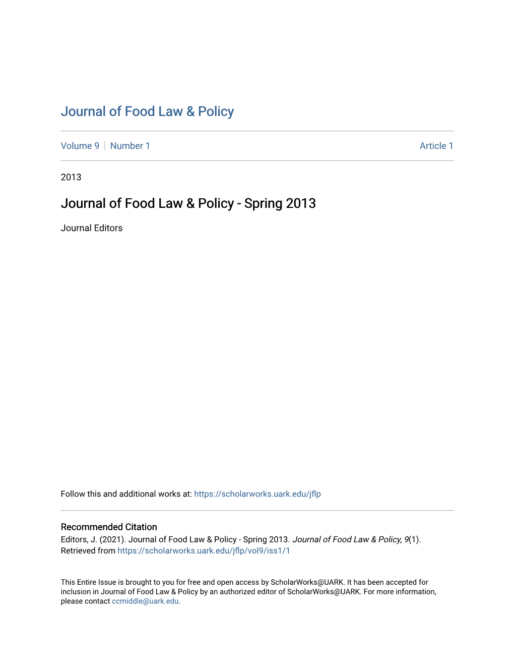 Journal of Food Law & Policy