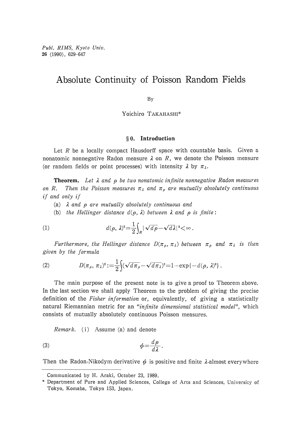 Absolute Continuity of Poisson Random Fields