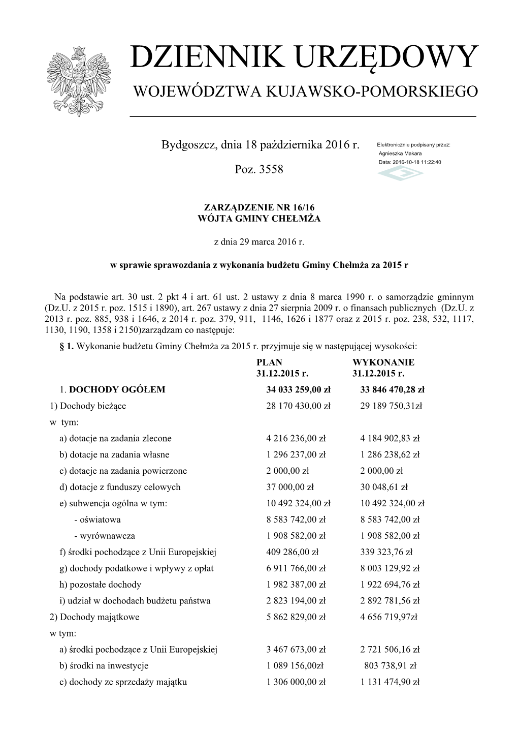 Zarządzenie Nr 16/16 Z Dnia 29 Marca 2016 R