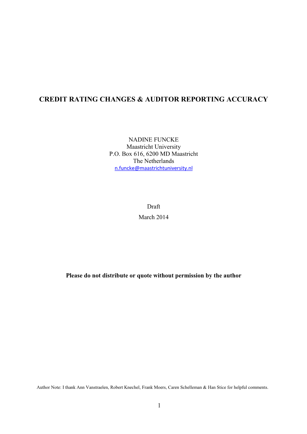 Credit Rating Changes & Auditor Reporting Accuracy