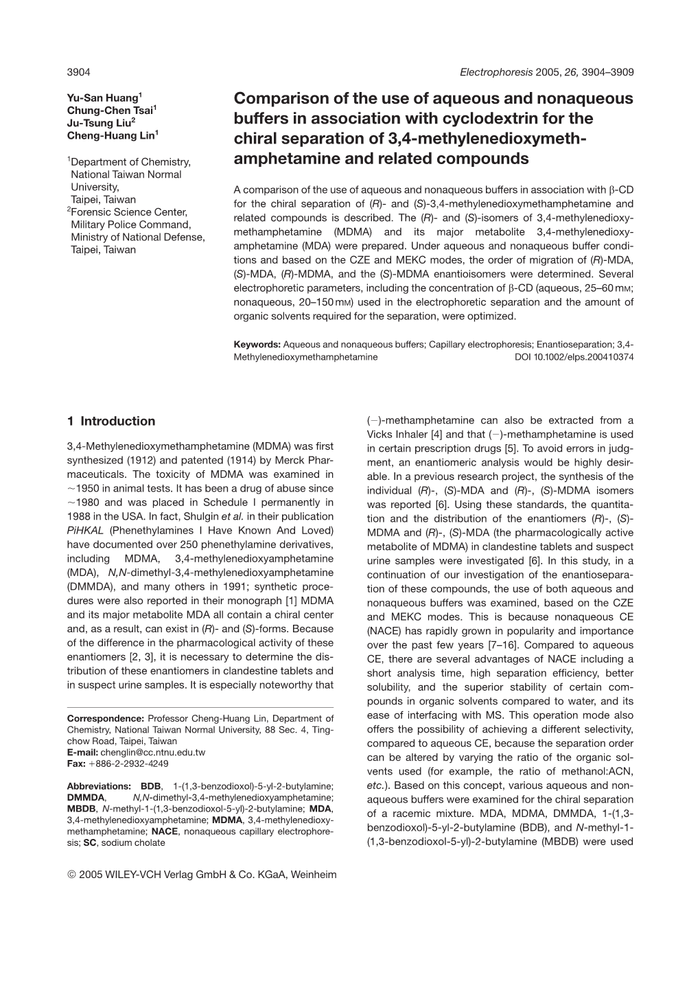 Comparison of the Use of Aqueous and Nonaqueous Buffers in Association with Cyclodextrin for the Chiral Separation of 3,4-Methyl