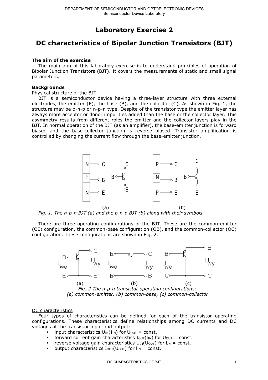 Laboratory Exercise 2 DC Characteristics of Bipolar Junction