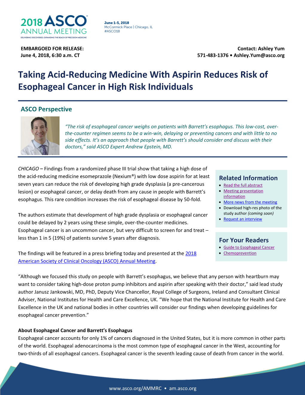 Taking Acid-Reducing Medicine with Aspirin Reduces Risk of Esophageal Cancer in High Risk Individuals