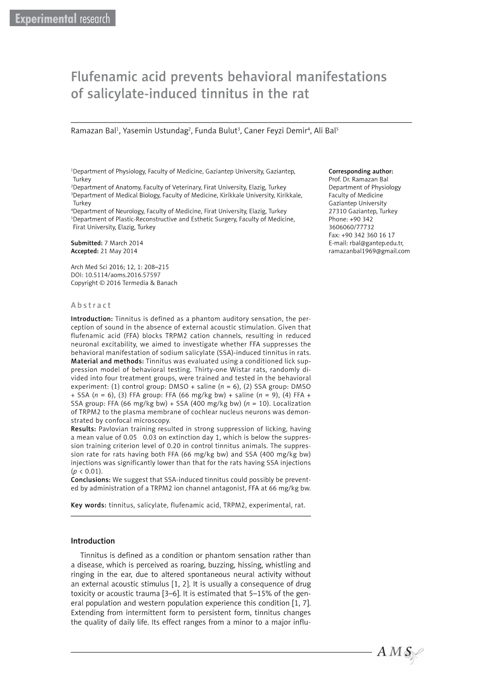 Flufenamic Acid Prevents Behavioral Manifestations of Salicylate-Induced Tinnitus in the Rat