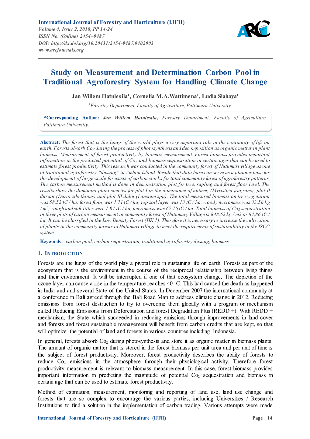 Study on Measurement and Determination Carbon Pool in Traditional Agroforestry System for Handling Climate Change