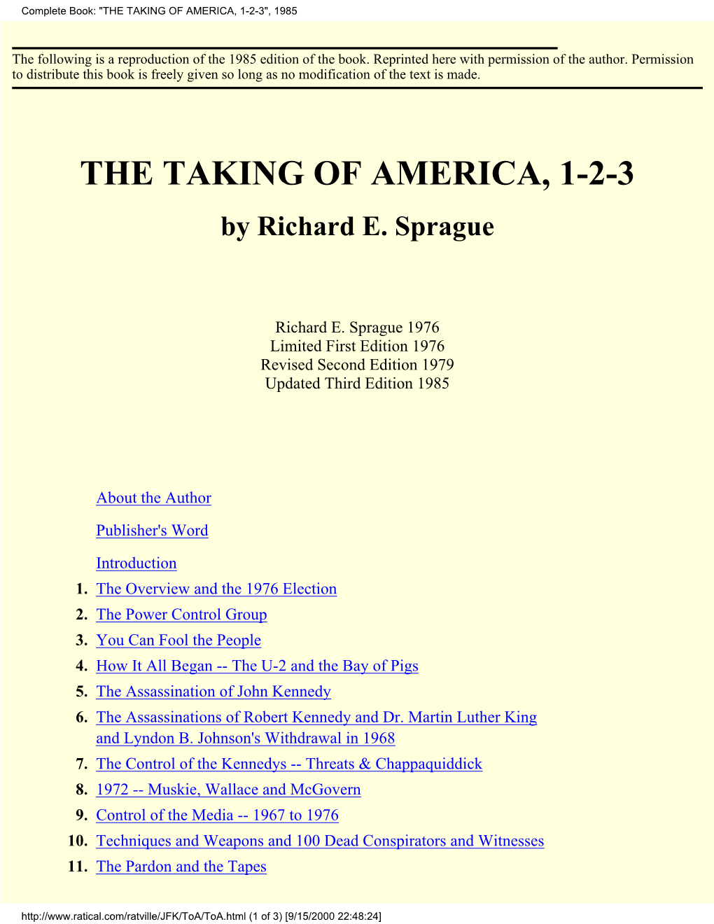 Complete Book: "THE TAKING of AMERICA, 1-2-3", 1985