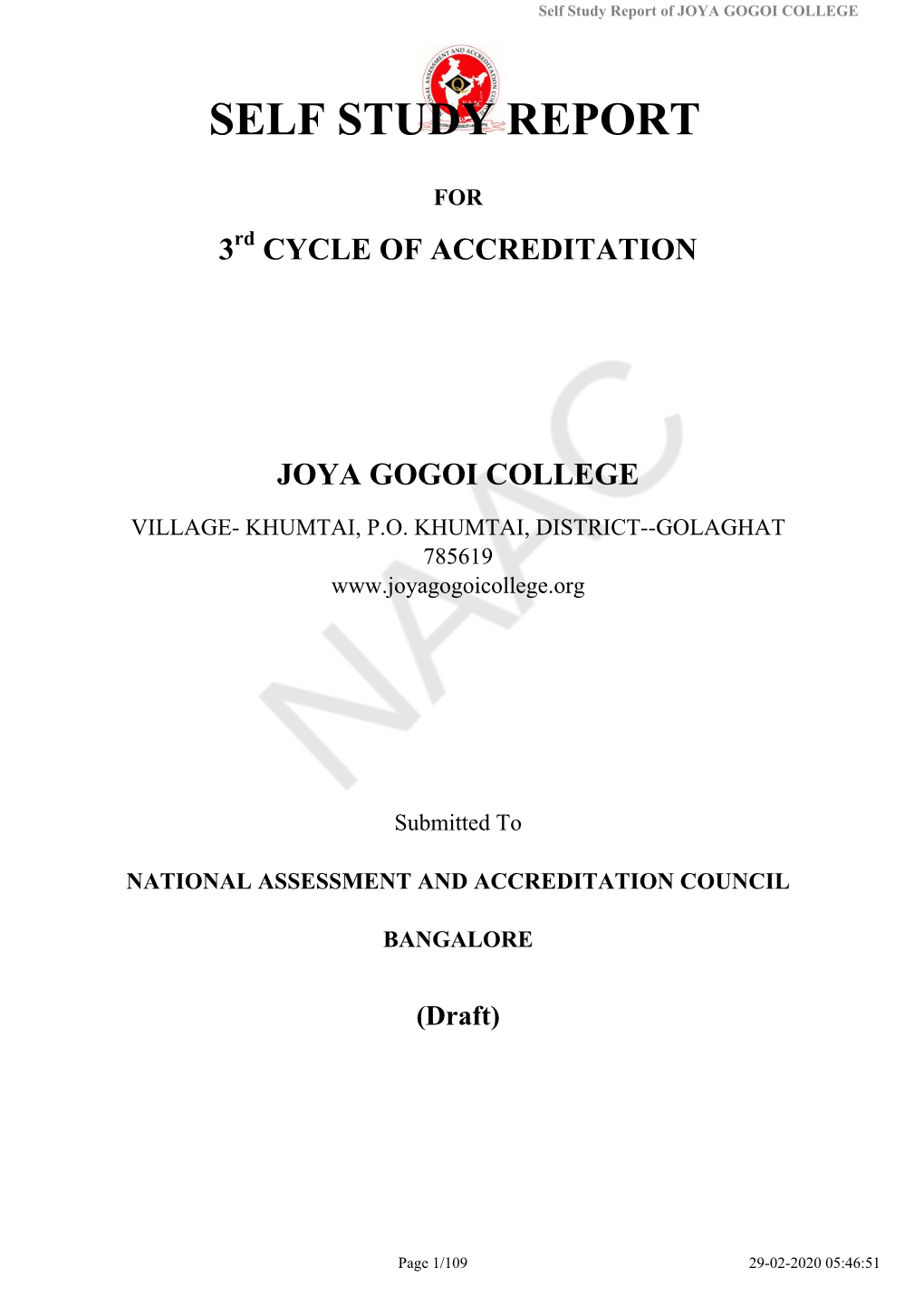 Self Study Report of JOYA GOGOI COLLEGE