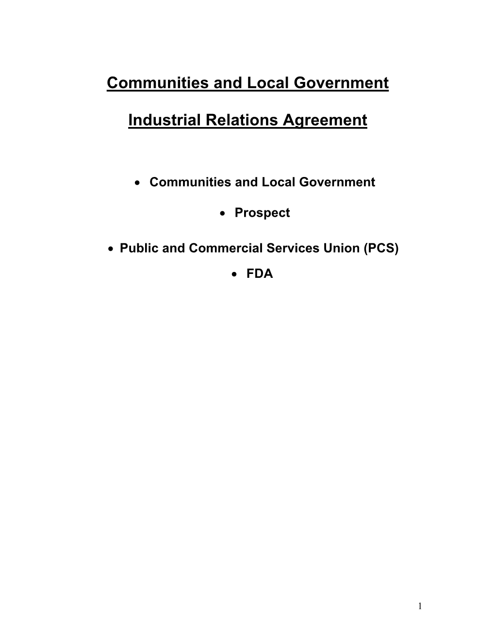 Communities and Local Government Industrial Relations Agreement