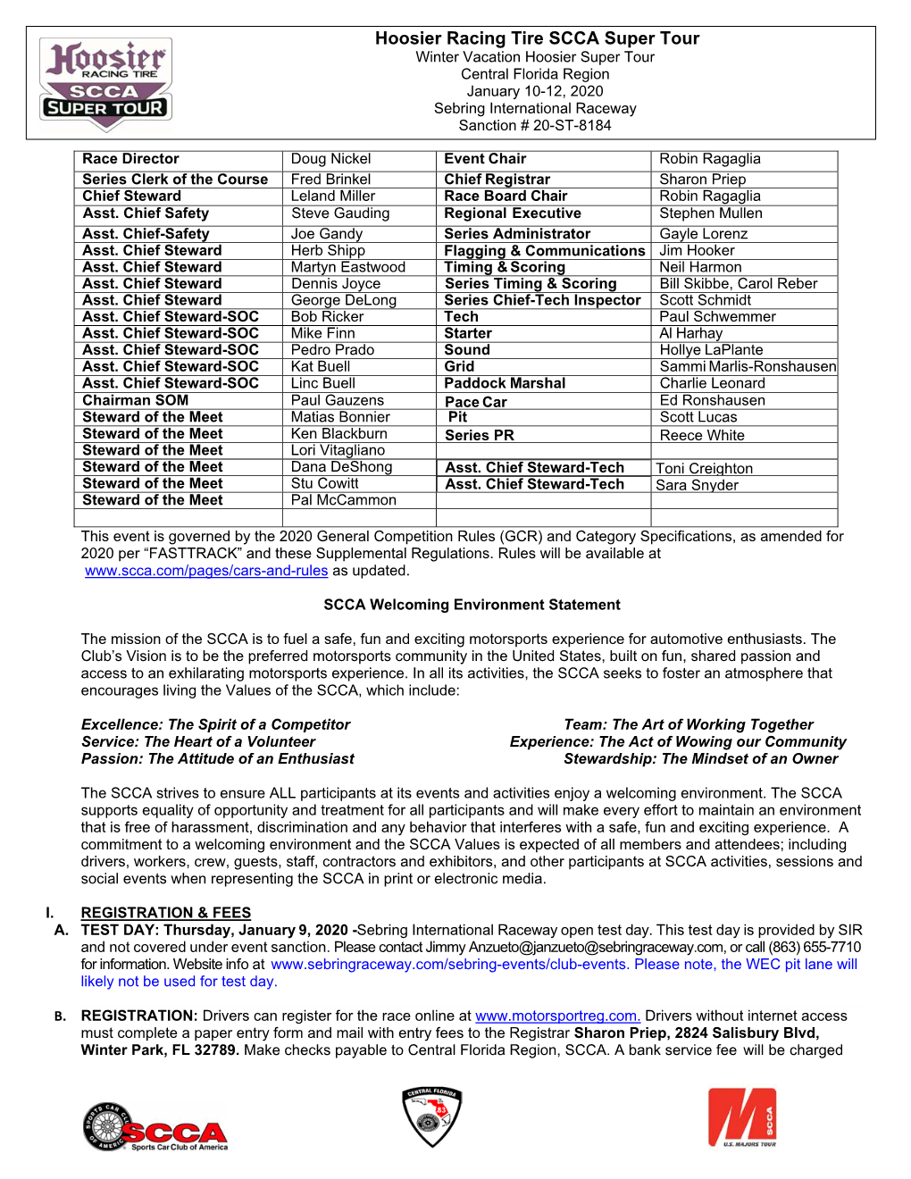 Hoosier Racing Tire SCCA Super Tour Winter Vacation Hoosier Super Tour Central Florida Region January 10-12, 2020 Sebring International Raceway Sanction # 20-ST-8184