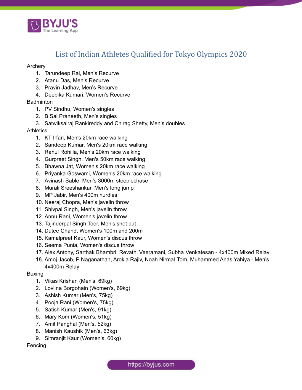 List of Indian Athletes Qualified for Tokyo Olympics 2020 Archery 1