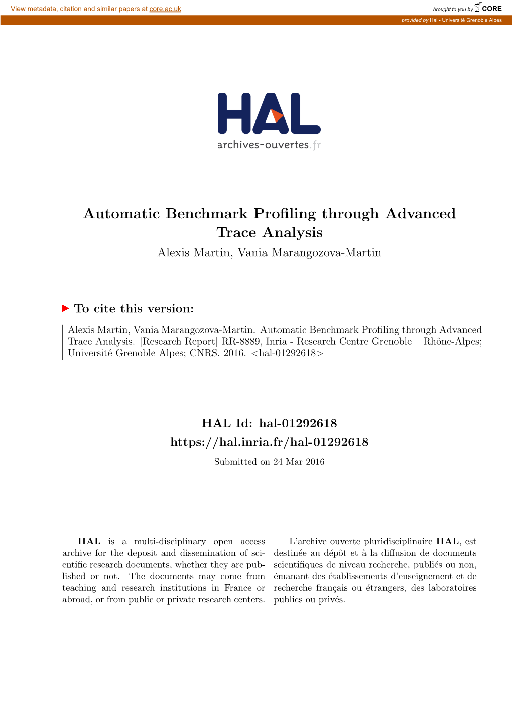 Automatic Benchmark Profiling Through Advanced Trace Analysis