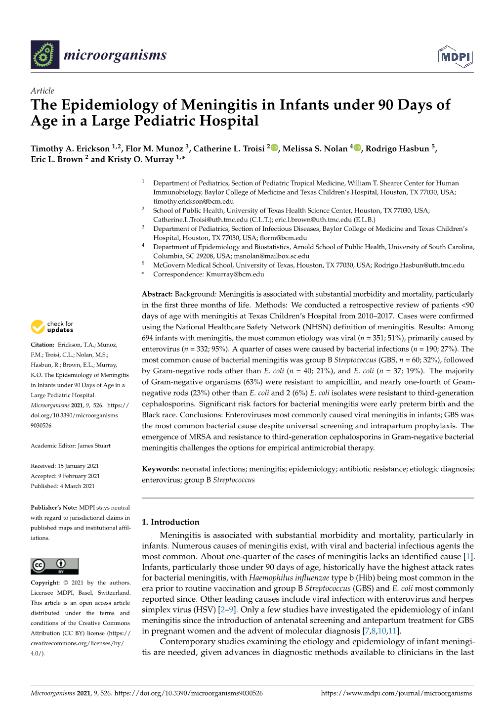 The Epidemiology of Meningitis in Infants Under 90 Days of Age in a Large Pediatric Hospital