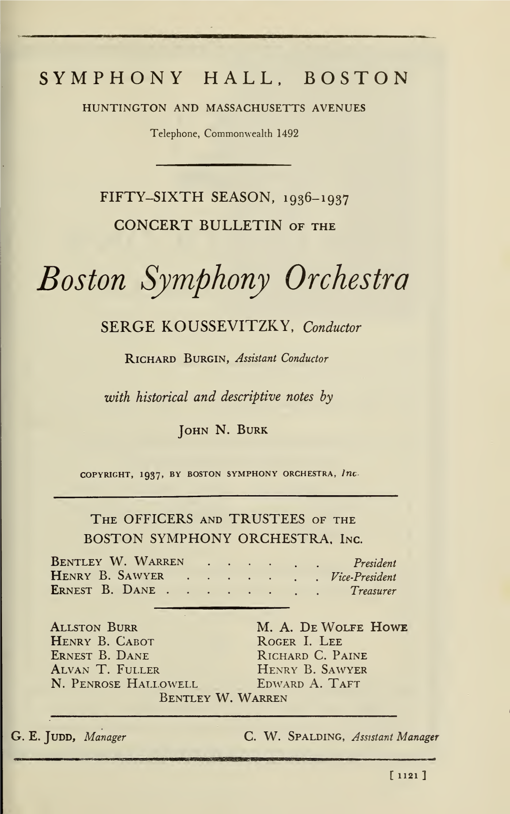 Boston Symphony Orchestra Concert Programs, Season 56