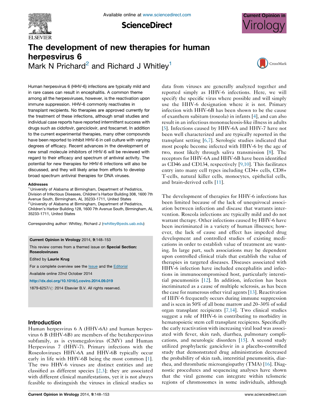 The Development of New Therapies for Human Herpesvirus 6