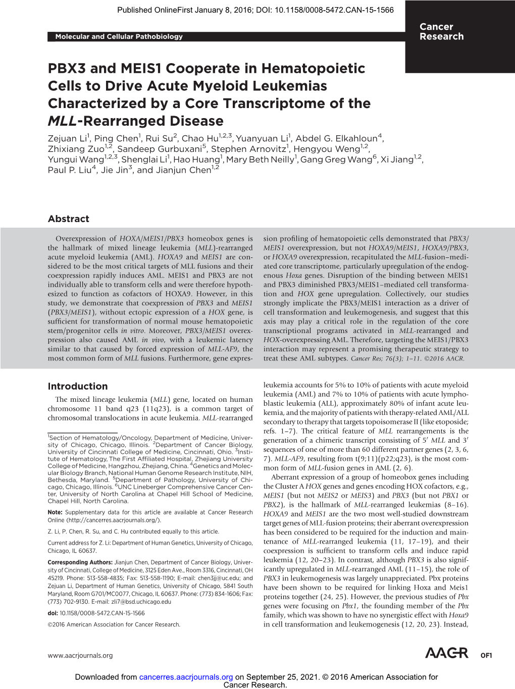 PBX3 and MEIS1 Cooperate in Hematopoietic Cells to Drive Acute