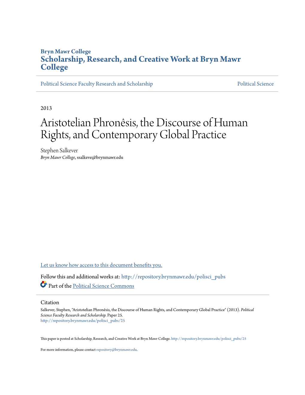 Aristotelian Phronãªsis, the Discourse of Human Rights, And