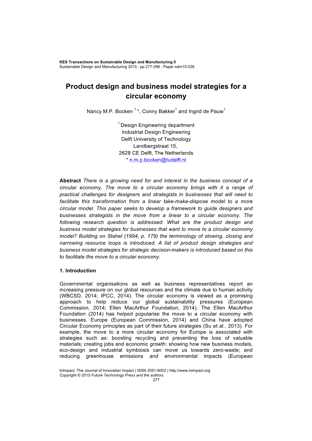 Product Design and Business Model Strategies for a Circular Economy