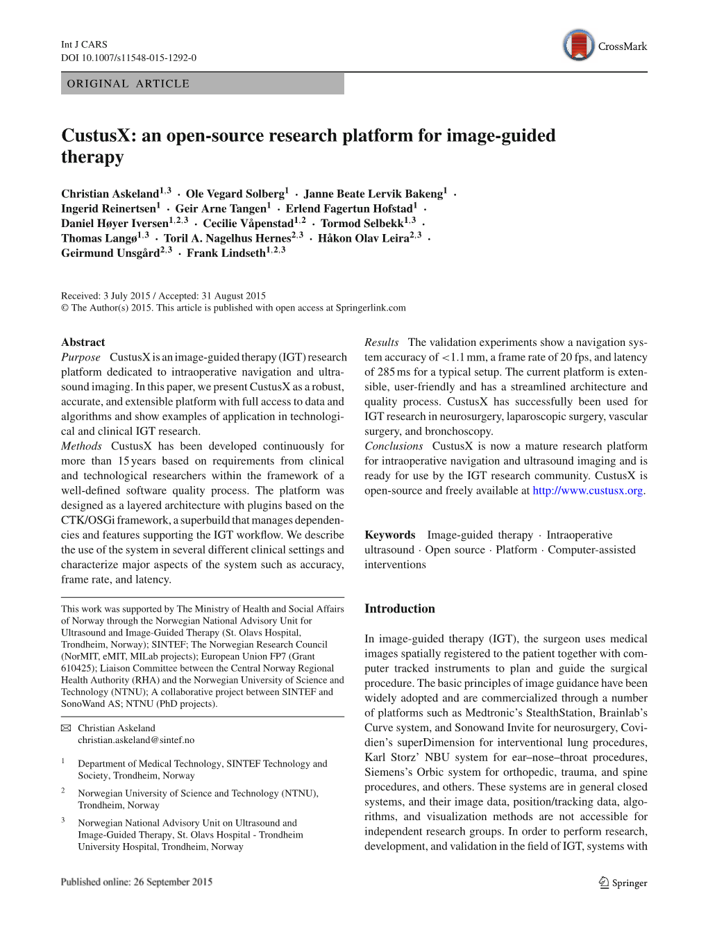 An Open-Source Research Platform for Image-Guided Therapy