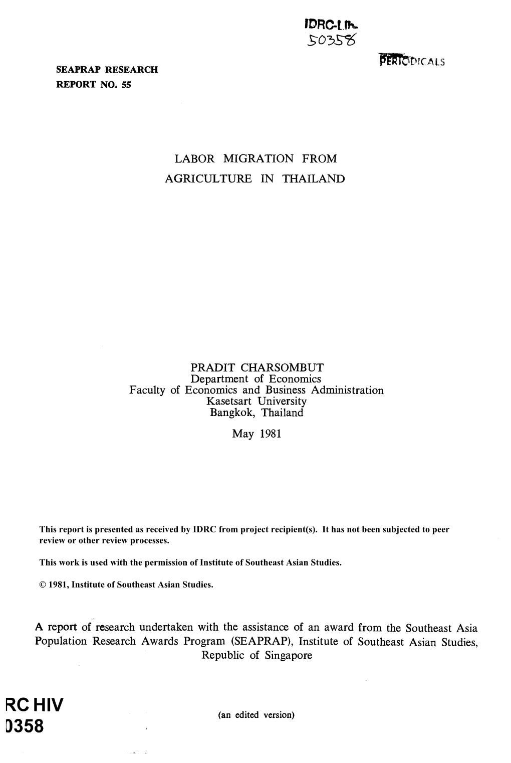 Labor Migration from Agriculture in Thailand