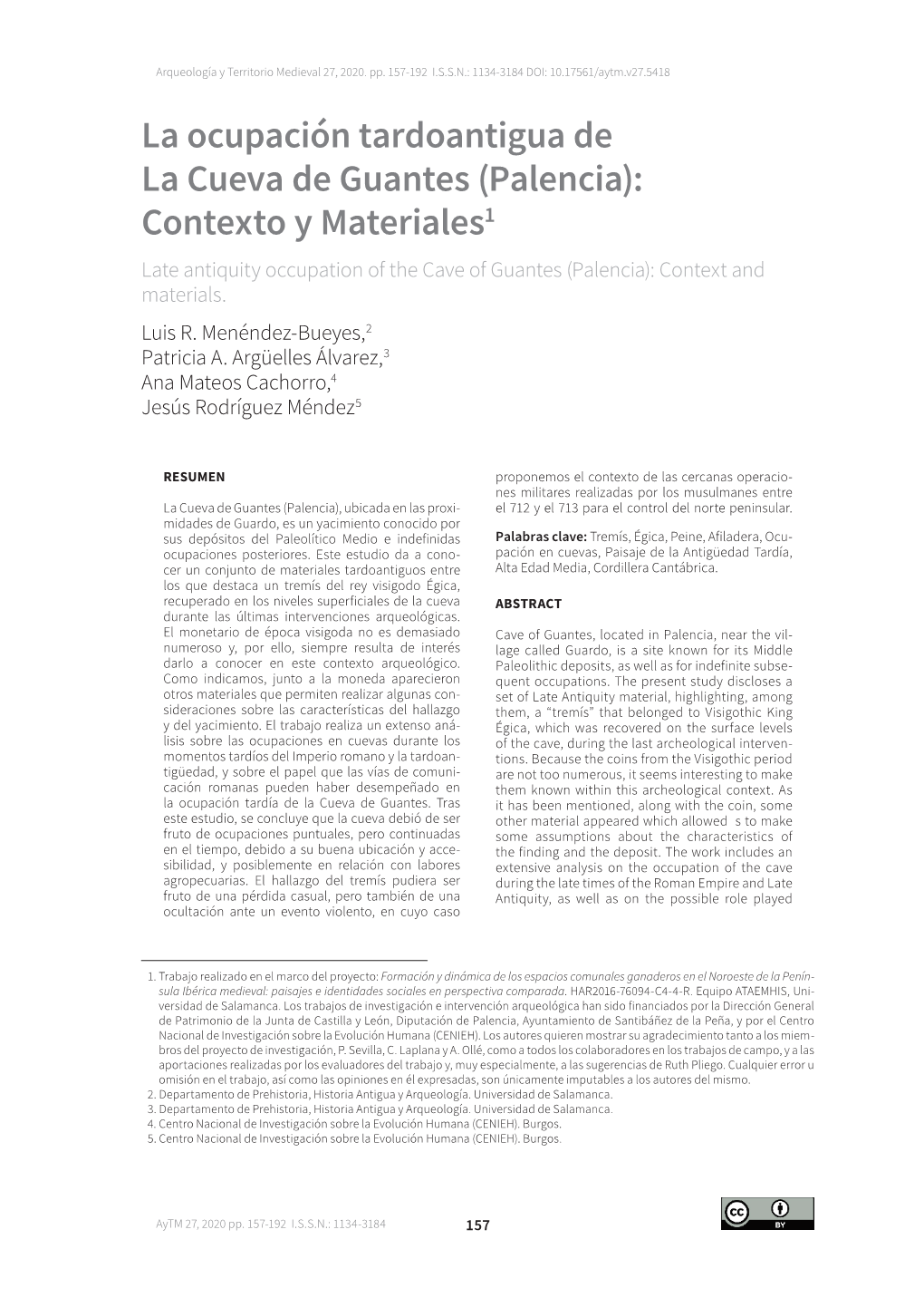 Palencia): Contexto Y Materiales1 Late Antiquity Occupation of the Cave of Guantes (Palencia): Context and Materials
