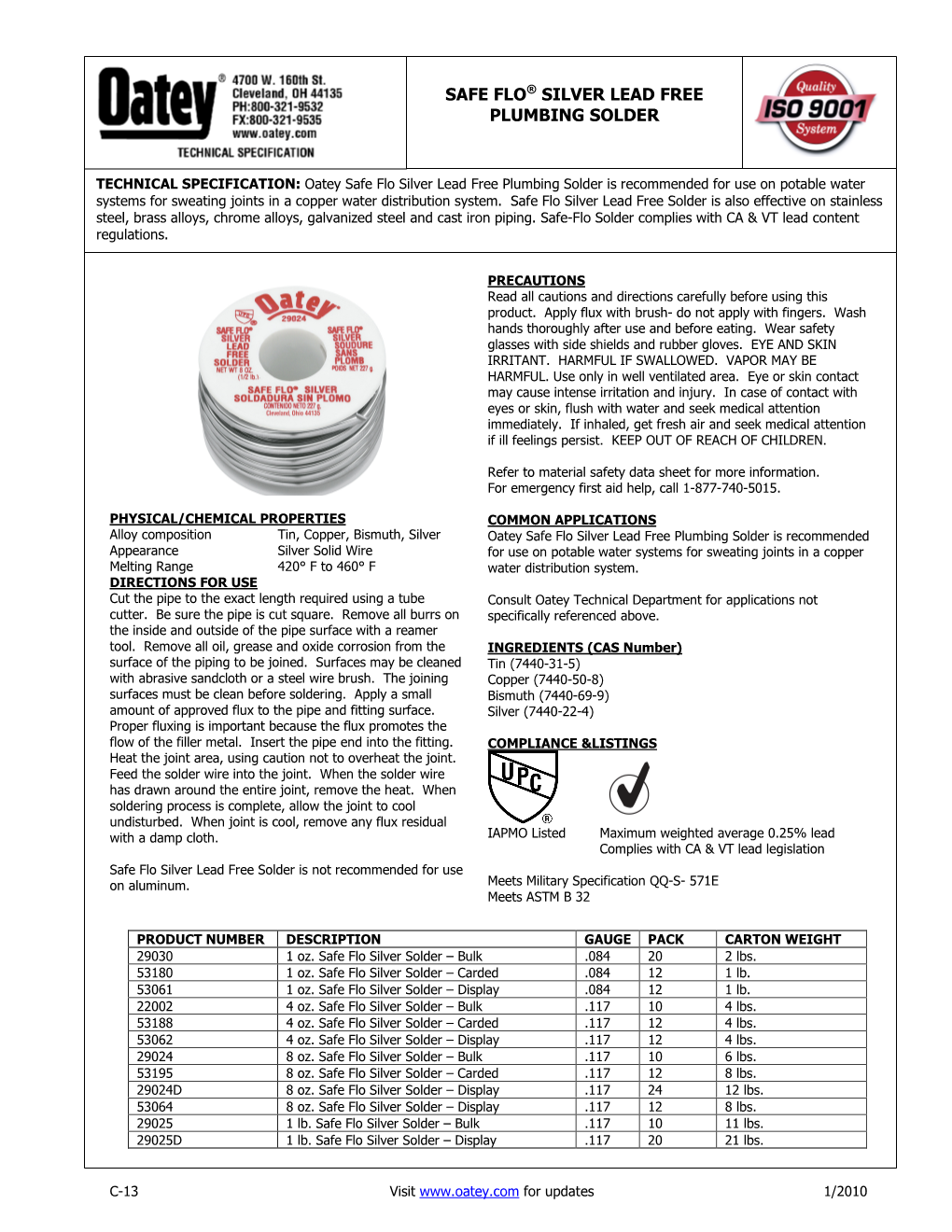 Safe Flo® Silver Lead Free Plumbing Solder