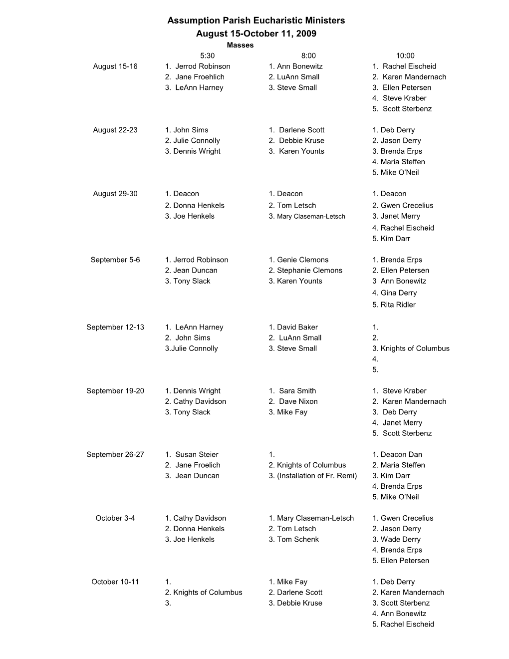 Assumption Parish Eucharistic Ministers