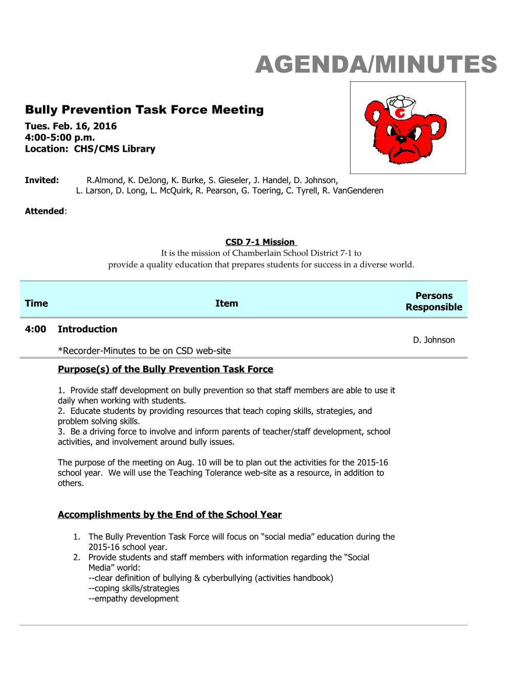 Bully Prevention Task Force Meeting