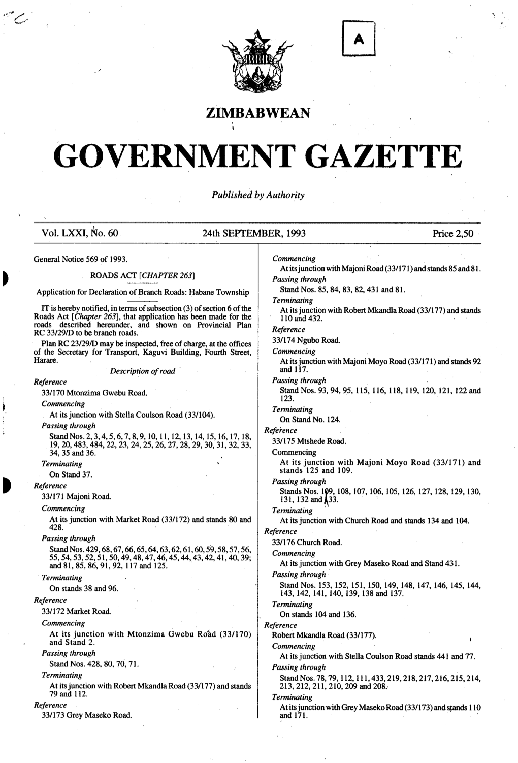 Zimbabwean \ Government Gazette