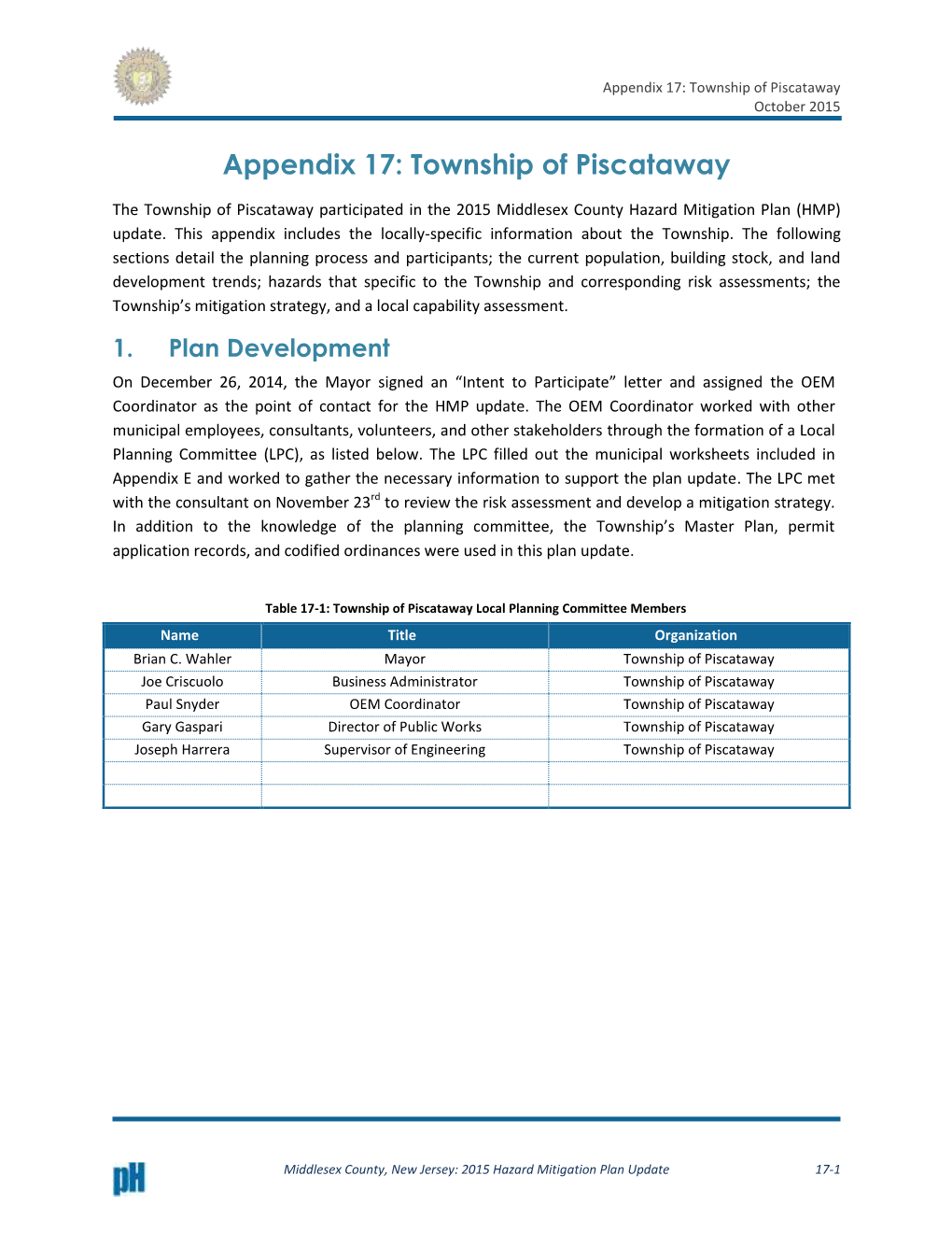 Appendix 17: Township of Piscataway October 2015