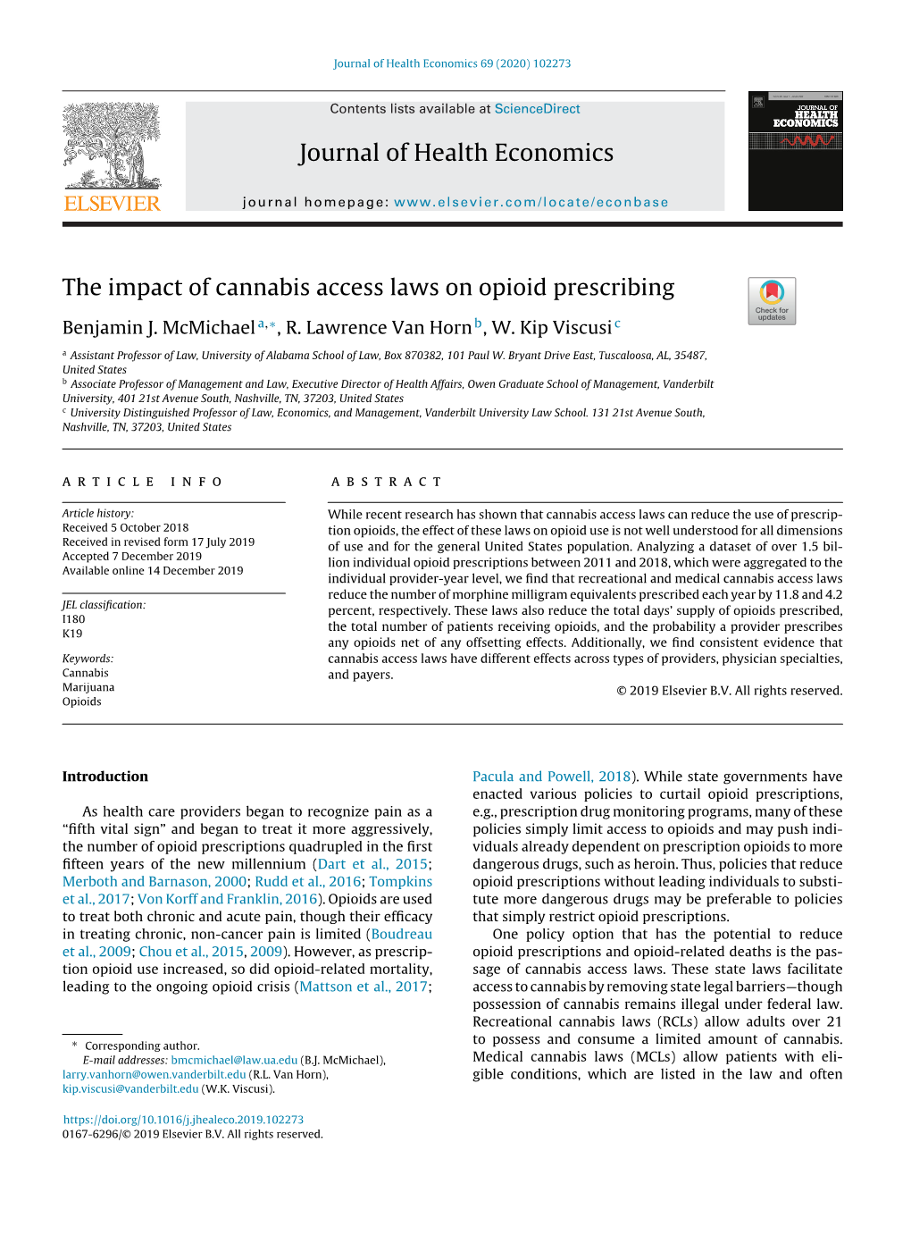 The Impact of Cannabis Access Laws on Opioid Prescribing