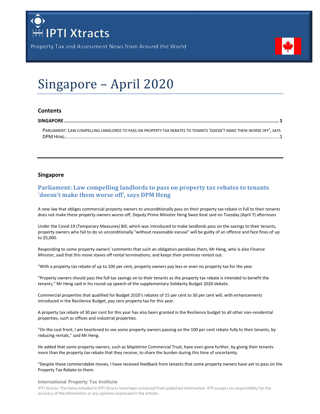 Singapore – April 2020