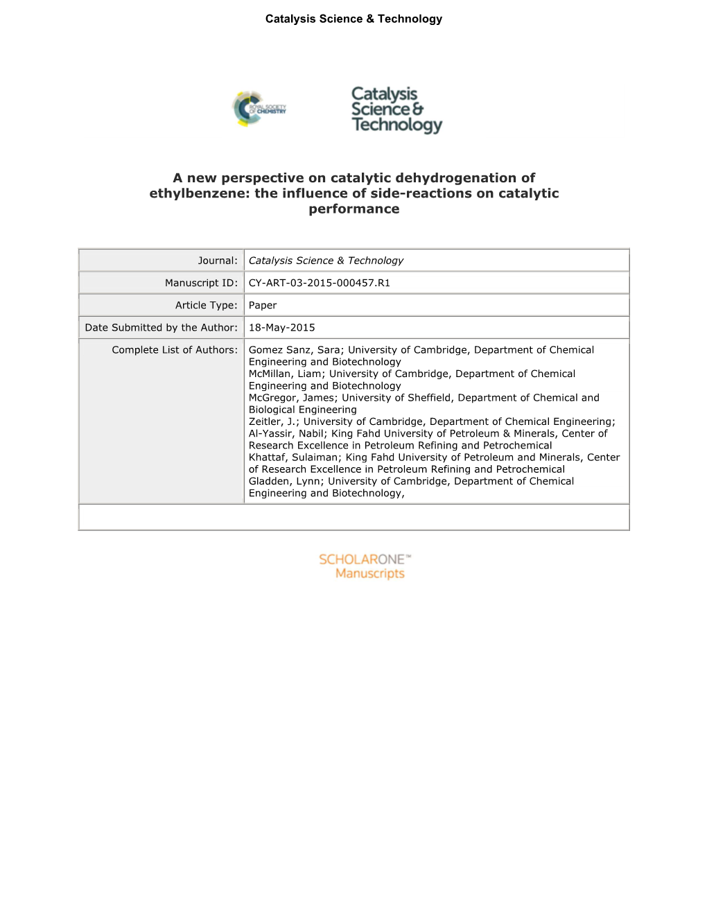 A New Perspective on Catalytic Dehydrogenation of Ethylbenzene: the Influence of Side-Reactions on Catalytic Performance